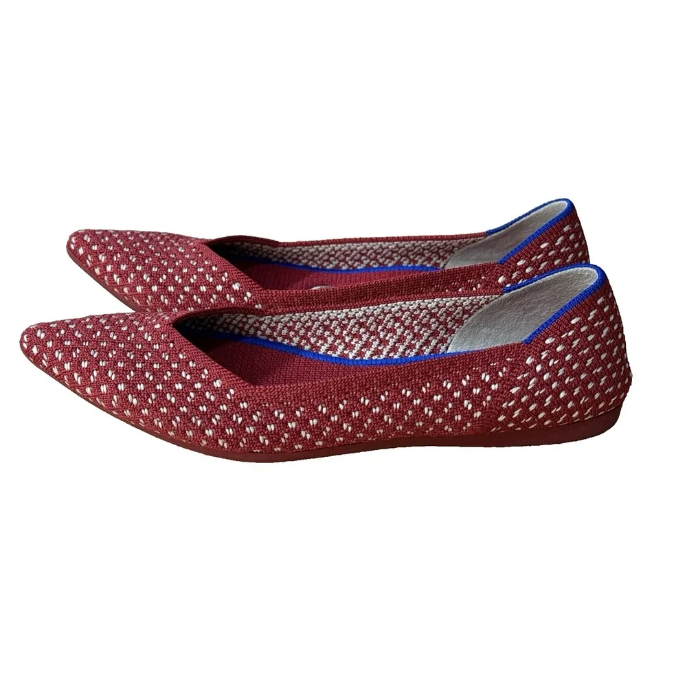 Rothy's Womens Sz 5.5 The Point Red Apple Honeycomb Knit Ballet Flats Shoes‎